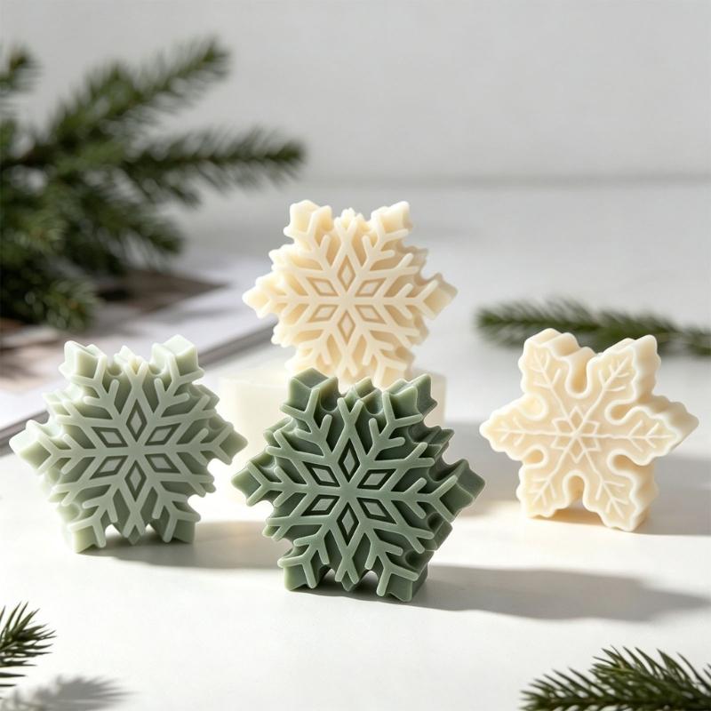 Christmas Candle Making Tool 3D Snowflake Silicone Casting Tool for Handmade Candle Holiday Decoration Resin Casting Projects