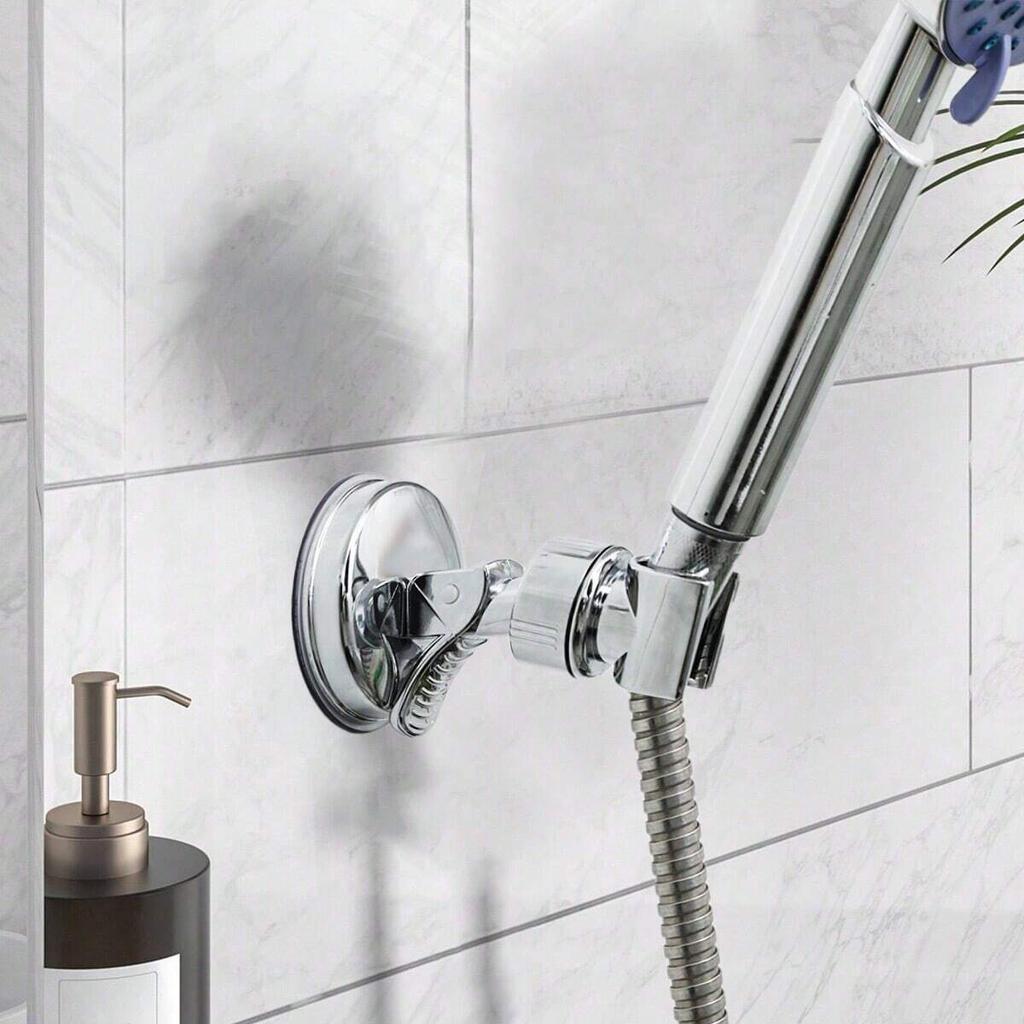 1Pc No Drill Removable Shower Head Bracket Adjustable Strong Suction Cup Shower Rack ABS Silver Bathroom Nozzle Fixed Base
