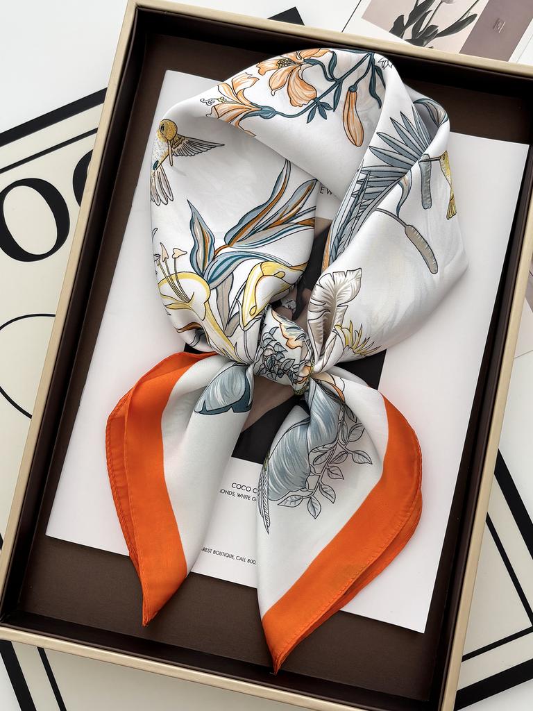 New Luxury Fashion Print 70*70cm Square Scarf Women Soft Satin Hairband Neckerchief Tie Female Headband Foulard Bag Ribbon