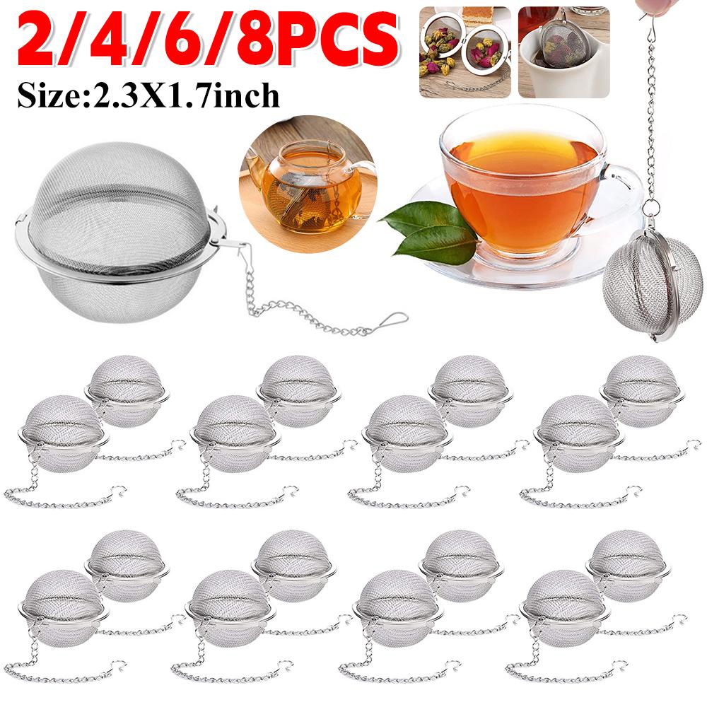 2-8PCS Stainless Steel Flavored Filter Ball Tea Filter Ball Soup Filter Ball with Extension Ehain Hook for Loose Tea Herbal Spic