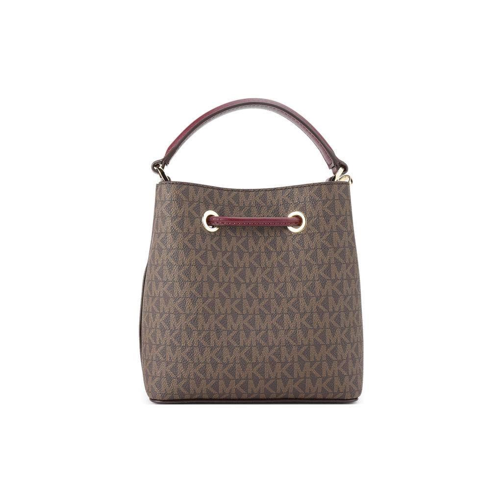 Michael Kors MK Suri Commuter Monogram Drawstring Leather Bucket Bag Women Handbags Berry-Purple 35T0GU2C0B-MERLOT