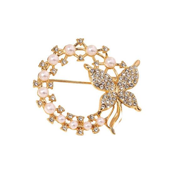

Anti-Exposure Brooch Round Women Shape Brooch with Rhinestones Imitation Pearls Suits Coats Sweaters Pin Commuting Dating Accessory