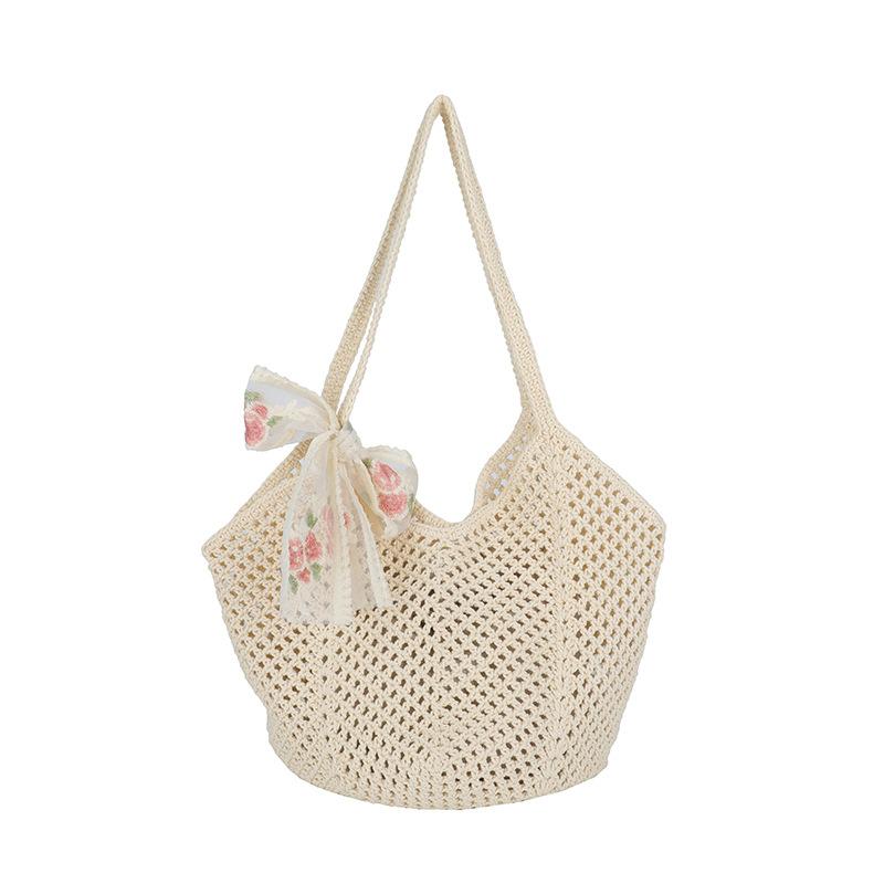 Artistic Small Fresh Straw Hollow Tote Bag Women's 2025 Summer Large-capacity Leisure Vacation Shoulder Beach Bag