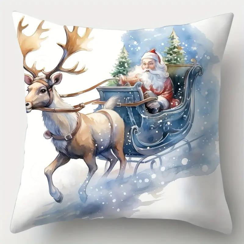 

1 комплект рождественских подушек с узорами оленей, снеговиков и Санта-Клаусов. Мягкое полиэфирное волокно, застежка-молния для украшения дивана. 45x45cm