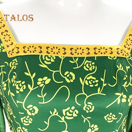 Princess Style Dress Stage Show Performance Cosplay Costume Dress Floral Print A-line Long Sleeve Maxi Dress Square Neck Wedding Graduation Cocktail