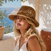 Summer Sun Protection Jazz Hat, Hand-Knitted Breathable Mesh Hat, Hand-made Hollow Braided Hat with Belt Decor