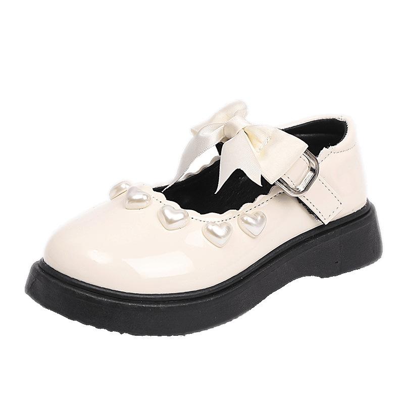 Flickors läderskor, barnrosetter, utländsk stil 2025 vår och sommar nya prinsesskor, flickors enkelskor, svarta uppträdandeskor trend