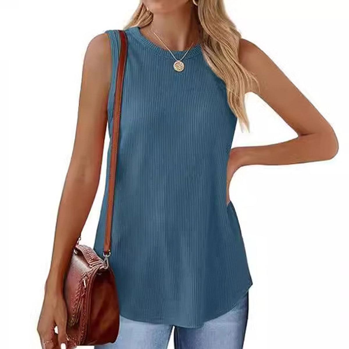 

Женская мода повседневная летняя весна однотонные принтованные безрукавки с U-образным вырезом блузки и рубашки XXL