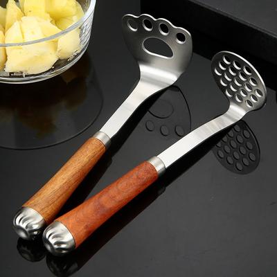 Edelstahl Kartoffelstampfer Holz Langer Griff Multifunktional Manuell Karotte Avocado Gemüse Lebensmittel Stampfwerkzeug Küchenhelfer