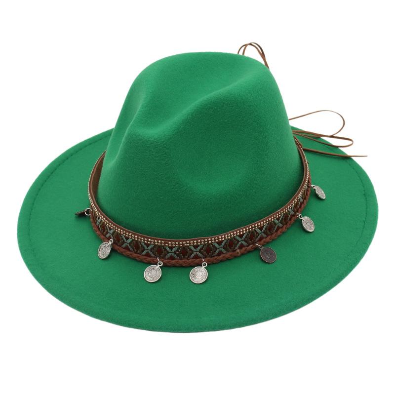 Ethnic Topper Hat Imitation Silver Accessories Felt Hat Jazz Hat Big Brim Stage Performance Hat