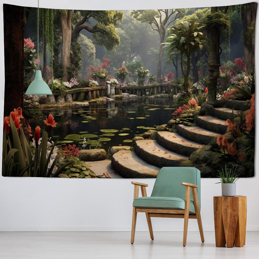 Landscape Oil Painting Tapestry Forest, Peacock, Castle, Dreamy Wall Hanging Cloth, Starry Sky Sunrise, Home Art Decoration