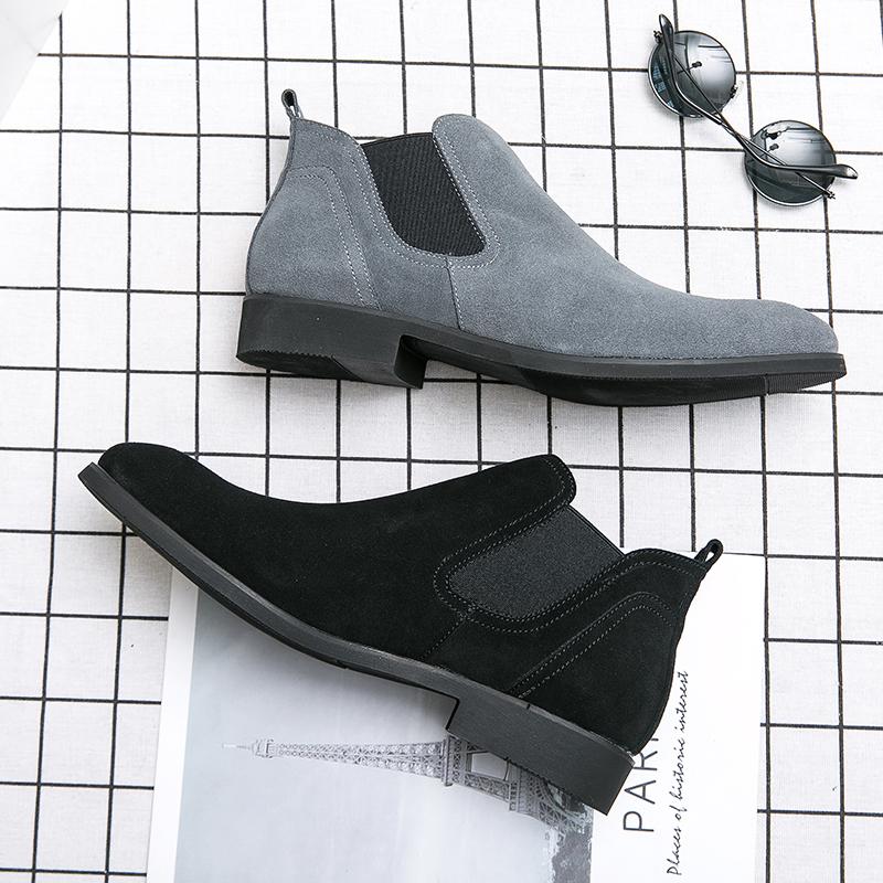 Men's Suede Leather Shoes High Top Business Leather Shoes Low Heel Casual Shoes Banquet Short Boots Luxurious Leather Boots