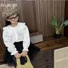 2024 Spring/Autumn Girls' White Cotton Shirt, Turn-Down Collar, Fashionable Student Top