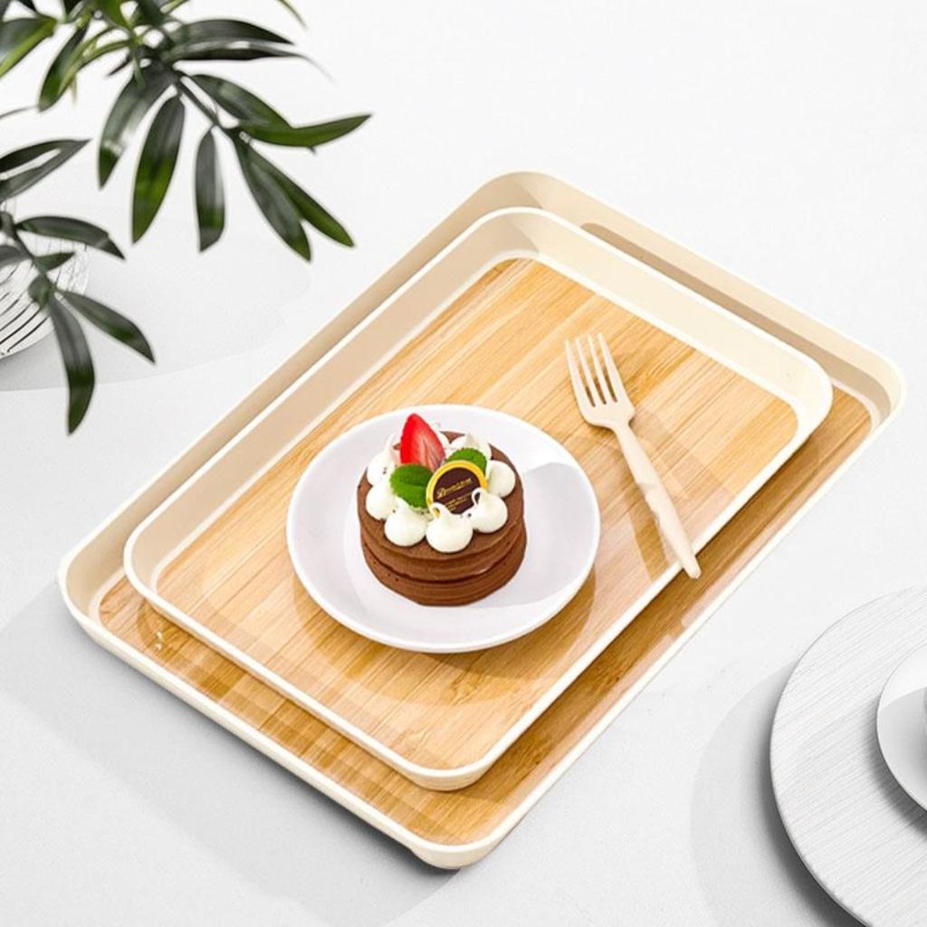 WORTHBUY Tavă Rectangulară de Servire Alimente din Plastic cu Aspect de Lemn, Reutilizabilă, pentru Gustări, Deserturi, Fructe, pentru Bucătărie, Living