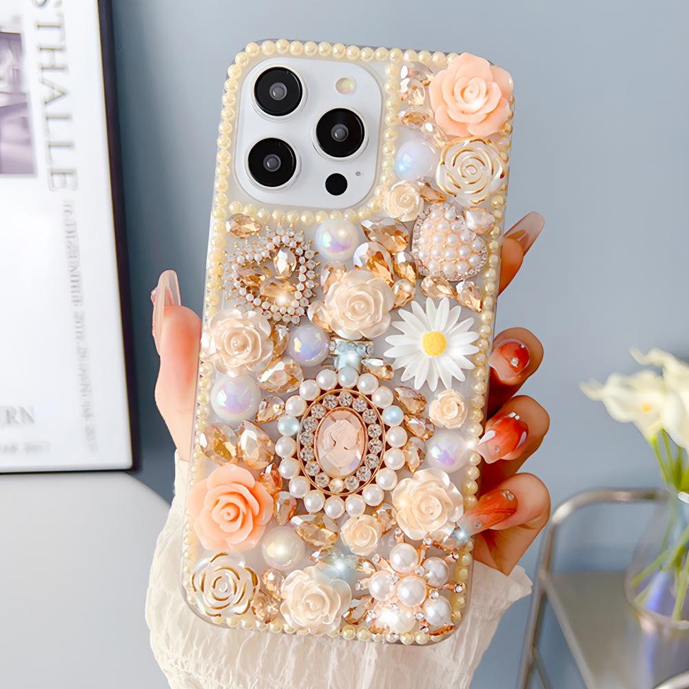 Glitter Bling Floral Phone Case For VIVO V50 Lite Pro V50E V29E V40E V30E V27E 4G 5G 3D Rose Pearl Rhinestone Cover Girls Gift