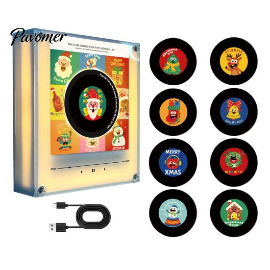 Plattenspieler Magnet Set Vinyl Kühlschrankmagnet, mit 9 Programmierbaren Platten, 128MB Speicher, Keine Musik, Speicher LED Nachtlicht, NFC Magnetisch Benutzerdefiniert Not rotatable gray