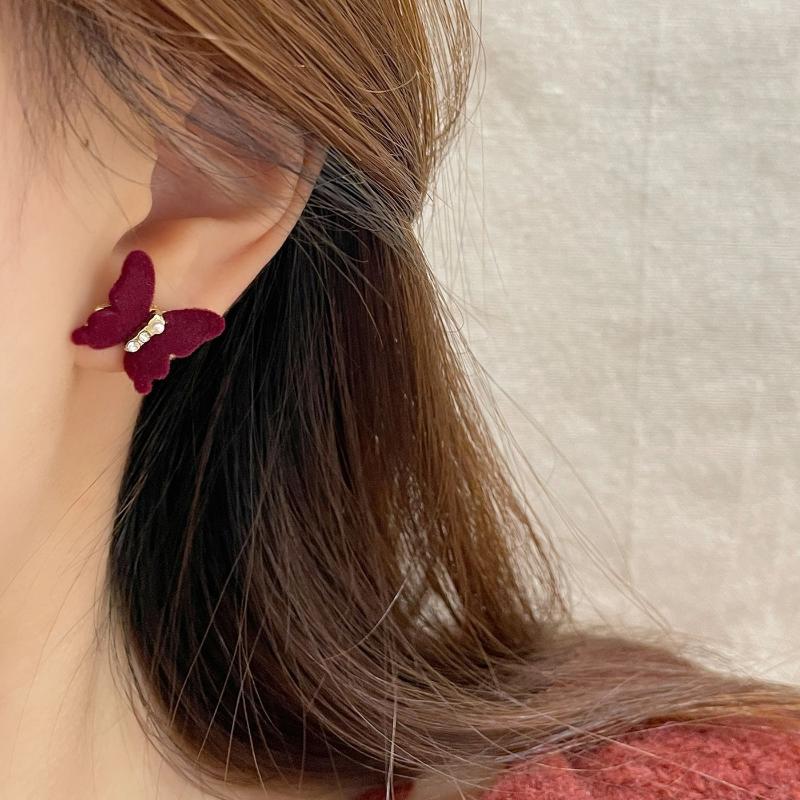 Cute Red Bow Flocking Earrings Simple Elegant Exquisite Sweet Festive Earrings Ear Studs Jewelry Accessories New Year Gifts
