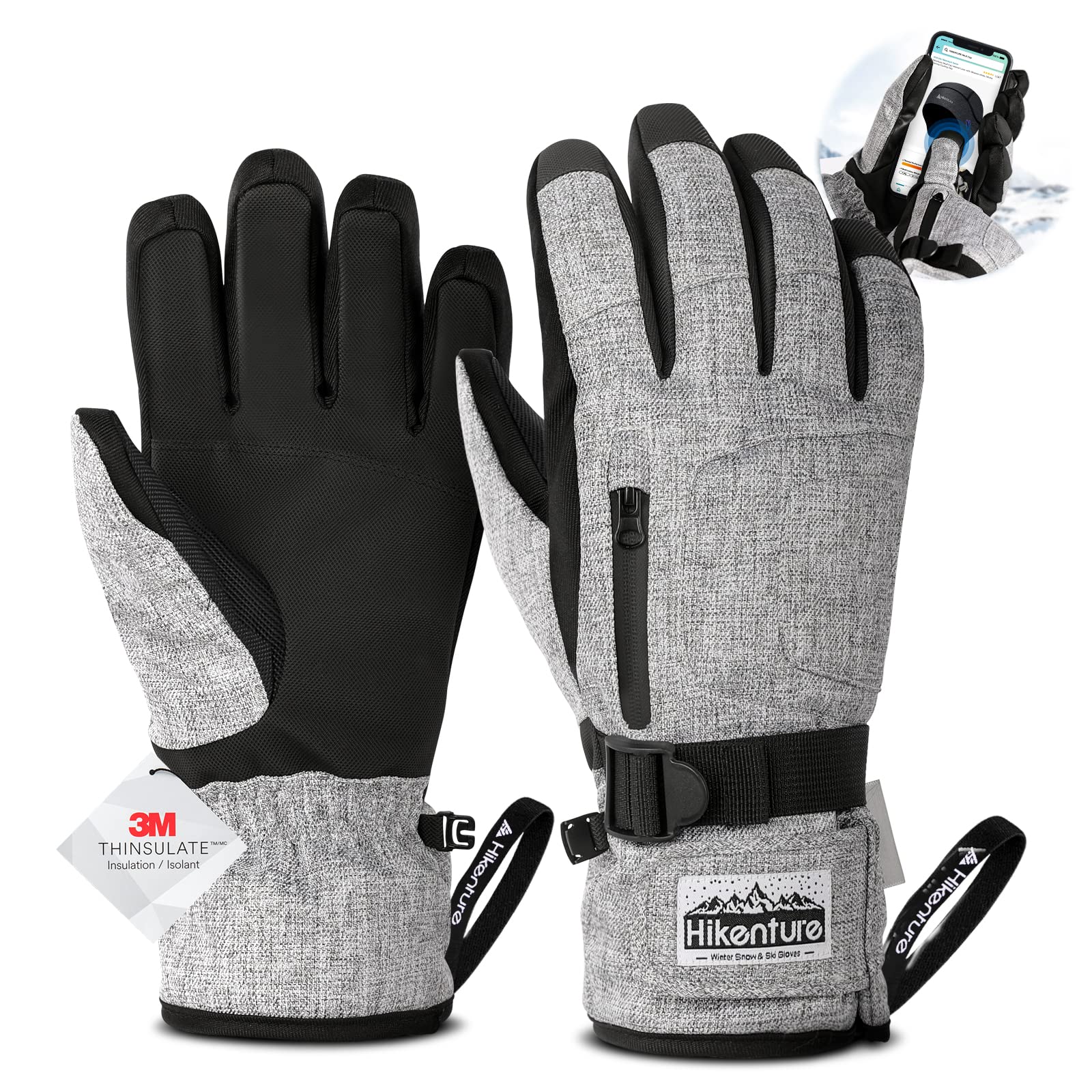 

HIKENTURE Лыжные перчатки 3M Thinsulate Двойные водонепроницаемые перчатки для катания на лыжах и сноуборде для мужчин и юниоров и для улицы Зимний снег и серый