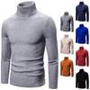 Men's Solid Color High Neck Slim Fit Striped Knit Sweater