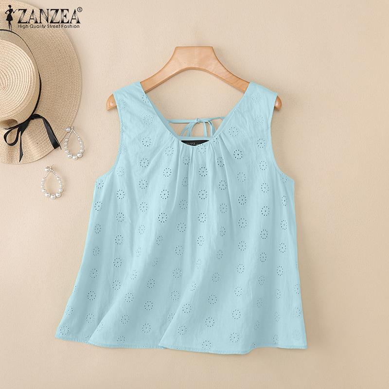 ZANZEA Damen Sommer Casual V-Ausschnitt Ärmellose Tanktops