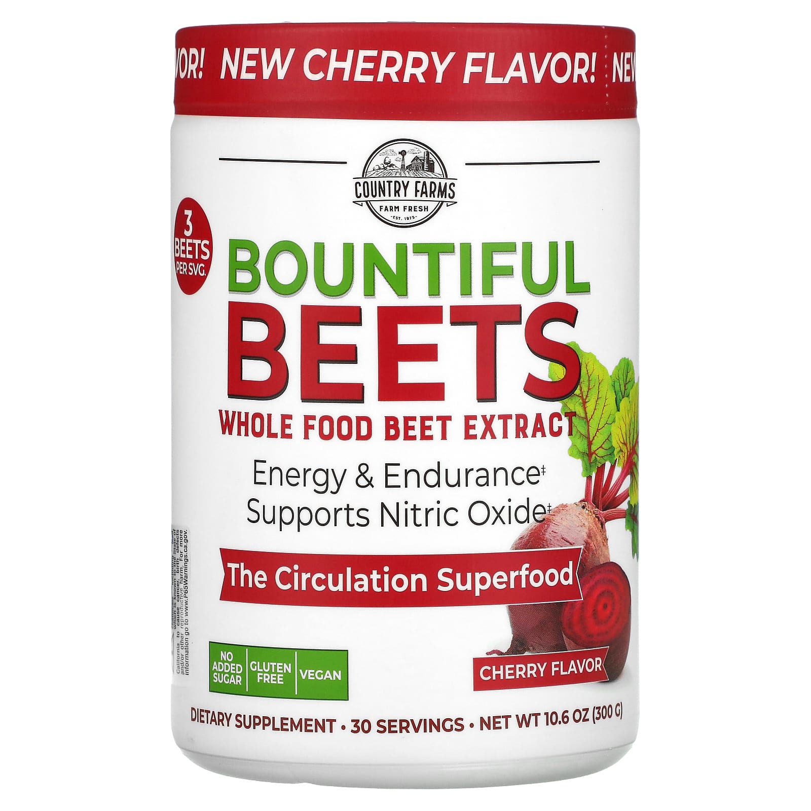 

Country Farms, Bountiful Beets, Natural Beet Extract, Cherry Flavor, 10.6 oz (300 g)
