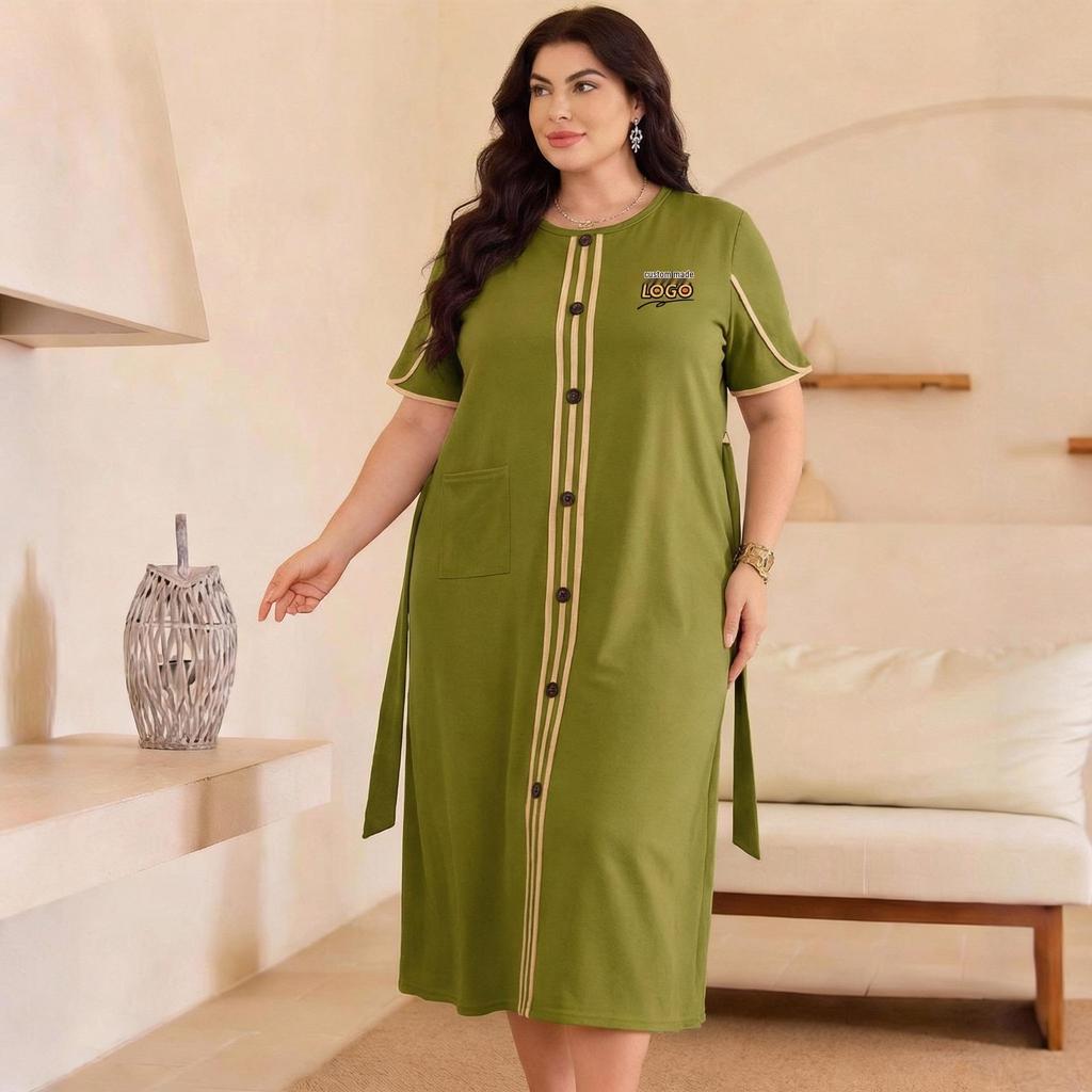 Plus Size Milk Silk Short Sleeve Long Nightgown Dress