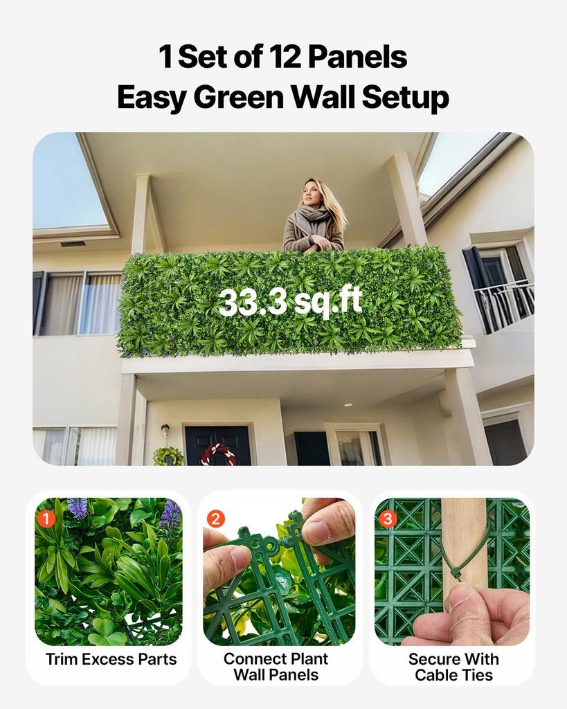 Artificial Plant Wall, 101.6 x 304.8 cm Artificial Boxwood Panels, Sun Protection Greenery Backdrop Privacy Hedge Fence, Fake Grass Screen for