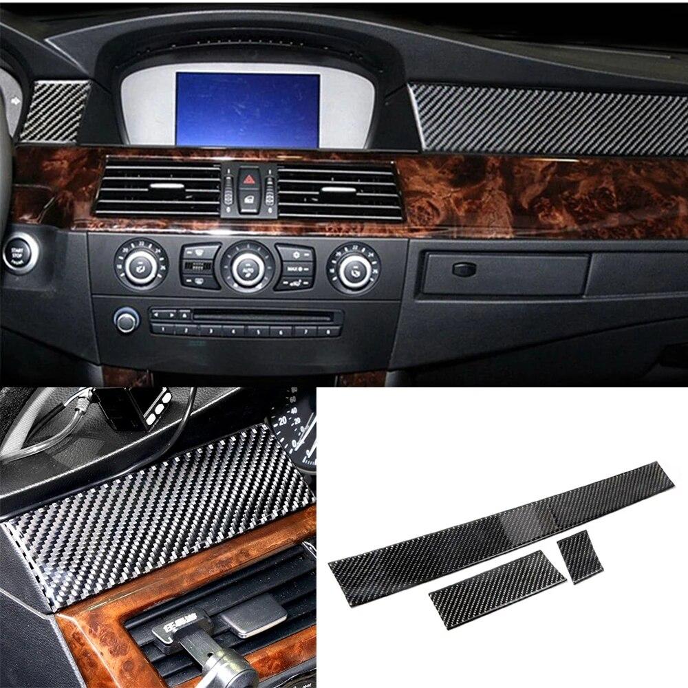 3Pcs Carbon Fiber Auto Centrol Konsole Dashboard Panel Dekorative Streifen Aufkleber Auto Zubehör Für BMW E60 5 Serie 2005-10