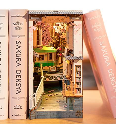 

Rolife DIY Book Nook Cherry Blossom Train 3D Puzzle, Miniature House Kit, Bookends, Book Stand, LED Bookshelf Decoration, Handmade Kit, Assembly, Wood