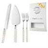 4pcs Elegant Wedding Cake Knife and Server Set with Pearl Ceramic Handles - Stainless Steel, Perfect for Cakes, Pies, and Special Occasions