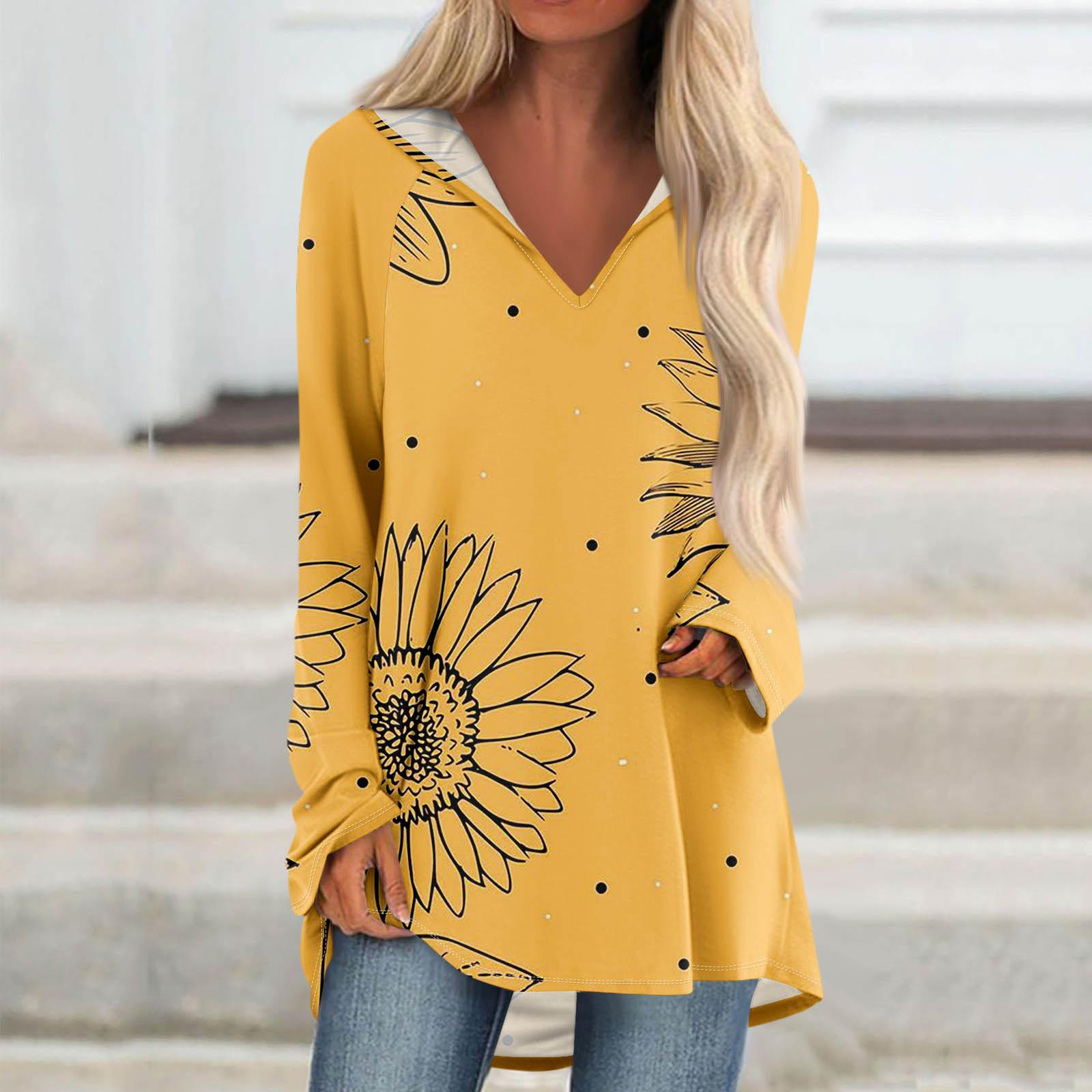 

Женские свободные топы с V-образным вырезом и капюшоном с длинными рукавами, повседневные топы, домашние пижамы для отдыха, топы L шафрановый