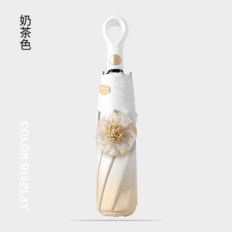 Japan and South Korea 8 bone gradual change automatic flower umbrella thickened vinyl rain folding parasol three fold sun umbrella