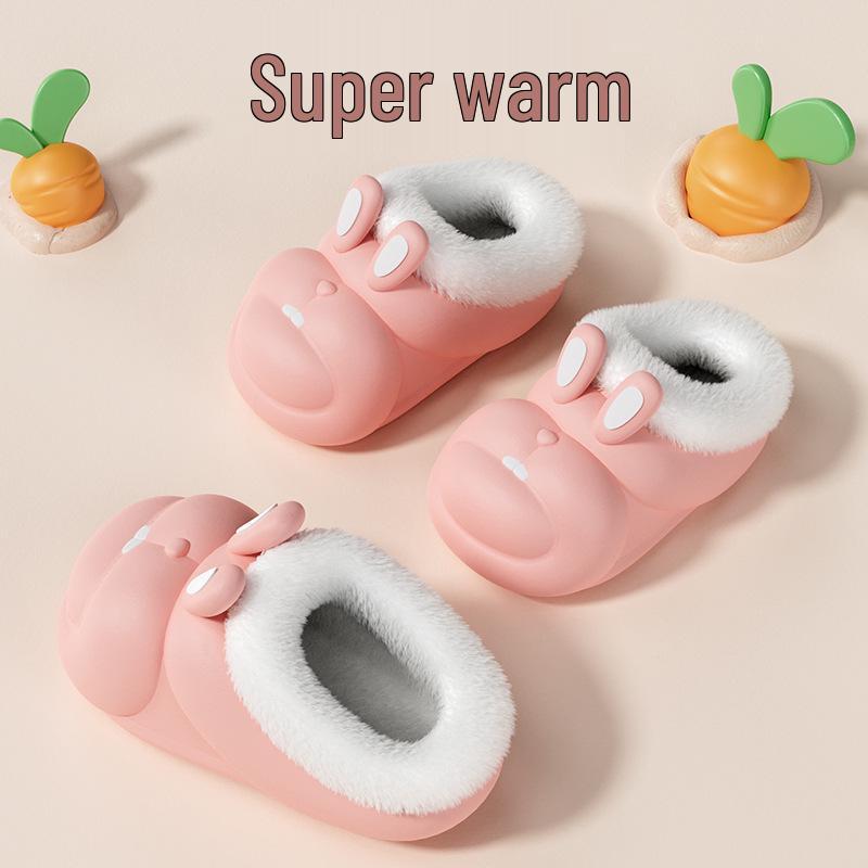 Autumn/Winter Cute Bunny Girl Plush Lined Non-slip Warm Cotton Slippers for Kids