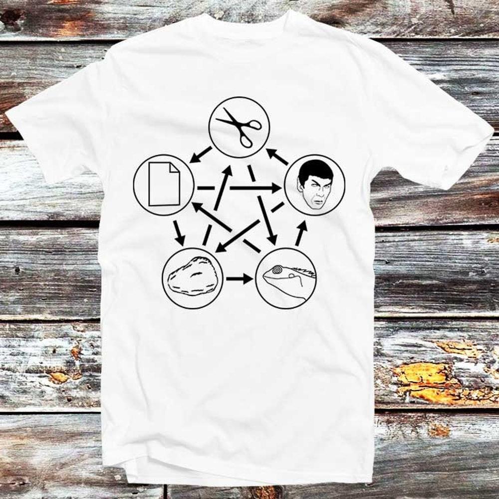 

230GSM 100% Cotton T-Shirt Rock Paper Scissors Lizard Spock T Shirt Silhouette TV Movie Show Funny Mens Best Gift Retro Vintage Shirt Smart Sci Fi T-s