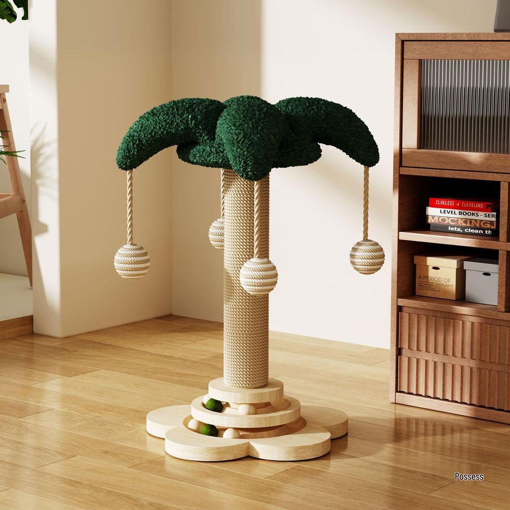 Oszczędzające miejsce, od podłogi do sufitu, lite drewno, drzewko dla kota z platformami do wspinaczki i drapakiem