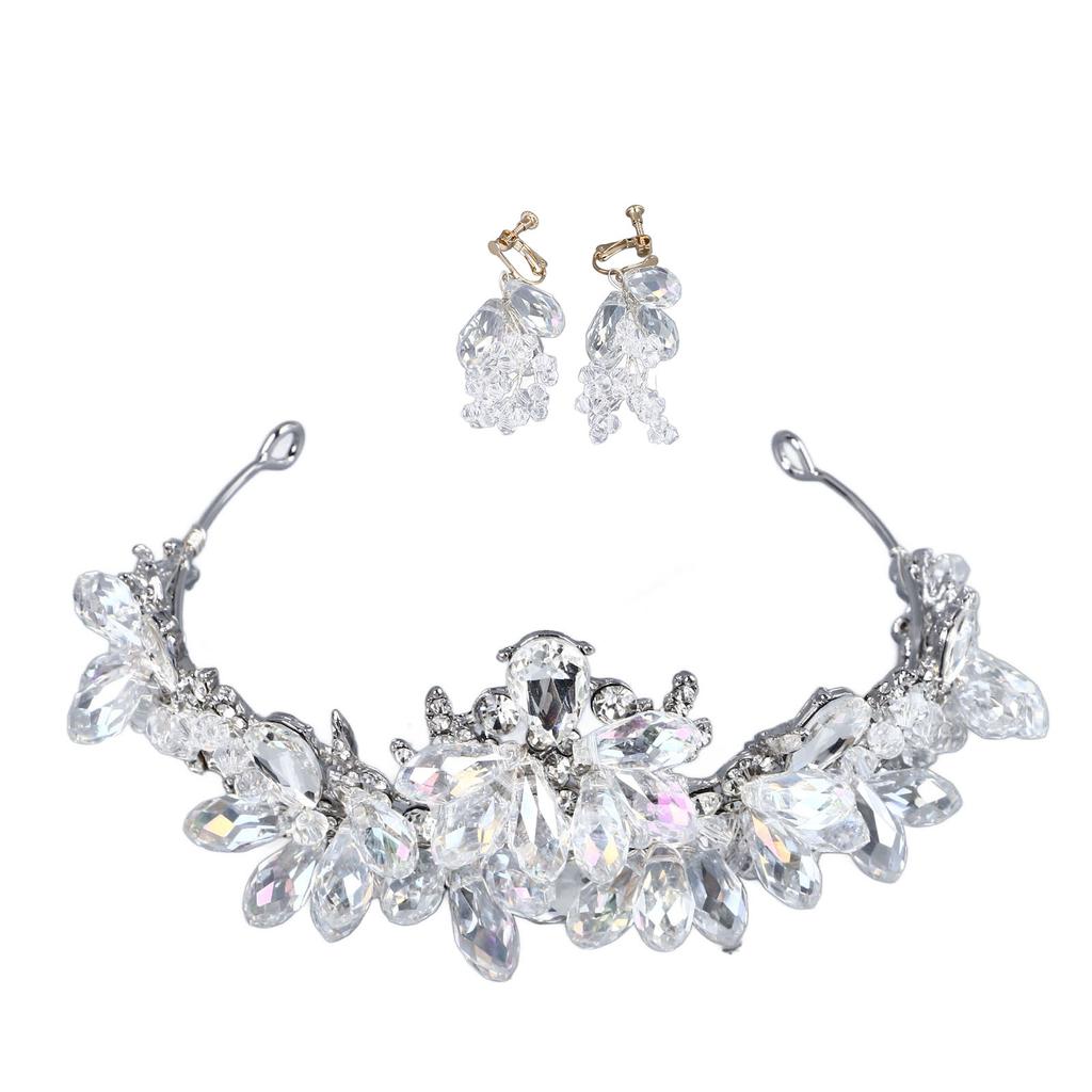 Rhinestone Tiara Hard Alloy Strong Rustproof Elegant Sparkling Compact Princess Tiara with Dangle Earrings for Party