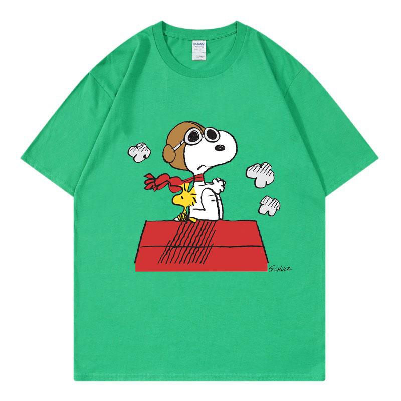 

Черная женская футболка Snoopy Летняя с коротким рукавом Хлопок Мужская Женская Футболка Топы Мультяшная Аниме Одежда для пары Топы S
