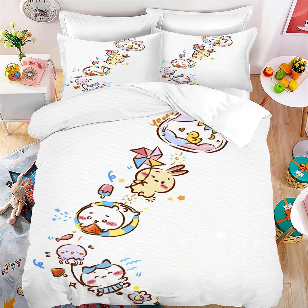 Quilt Duvet Miniso-Collaboration Bedding Set Chiikawa Xiaoba Giy Usachi Children'S 3-Piece Badroom Children Birthday Gifts