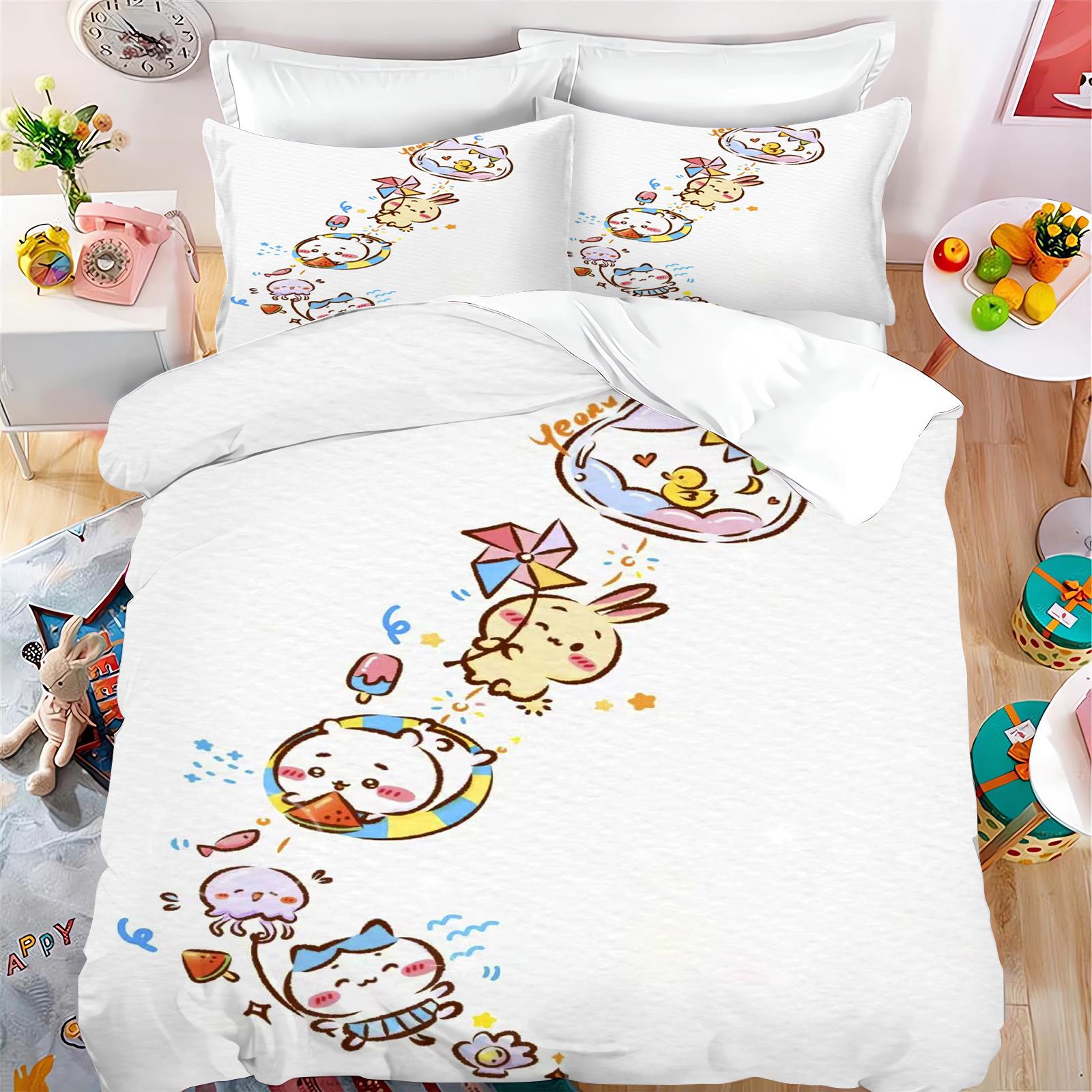 

Одеяло Пуховое одеяло Miniso-Коллаборация Комплект постельного белья Chiikawa Xiaoba Giy Usachi Детская 3 предмета Спальня Детские Подарки на день рождения 90X200cm