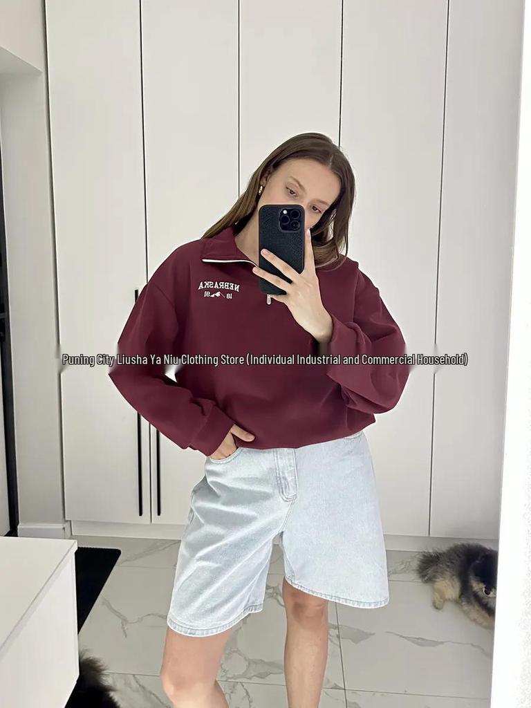 American Retro Letter Print Hip Hop Outerwear for Women - Autumn/Winter Collection