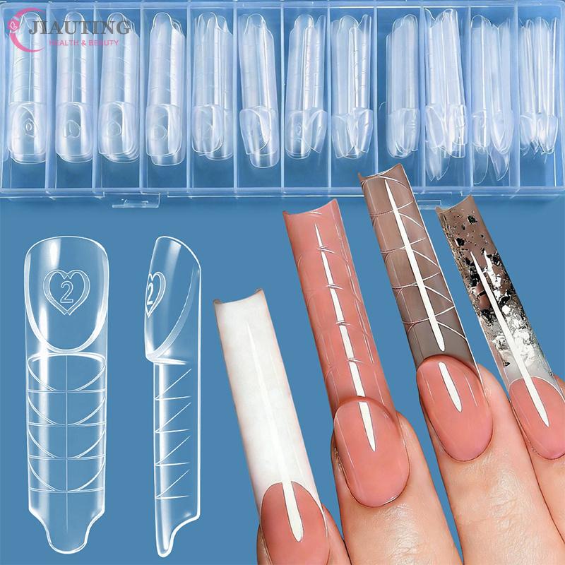30/60/70/150Pcs Space Hollow French Crystal Extension 3D With Scale Nail Dual Forms Nail Mold Reusable UV Glue Nail Extension