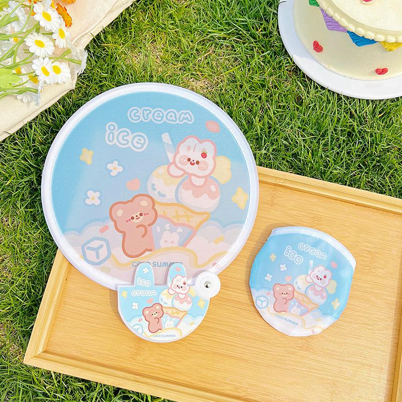 Mini Cloth Face Portable Cartoon Folding Fan Small Fan Cute Folding Fan For Summer Travel School