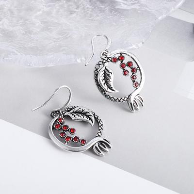 New Red Pomegranate Earrings Womens Fashion Retro Antique Silver Earrings Accessories