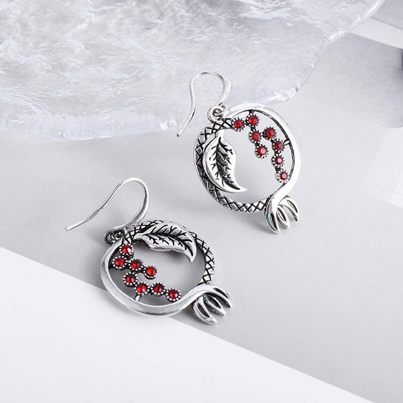 New Red Pomegranate Earrings Womens Fashion Retro Antique Silver Earrings Accessories