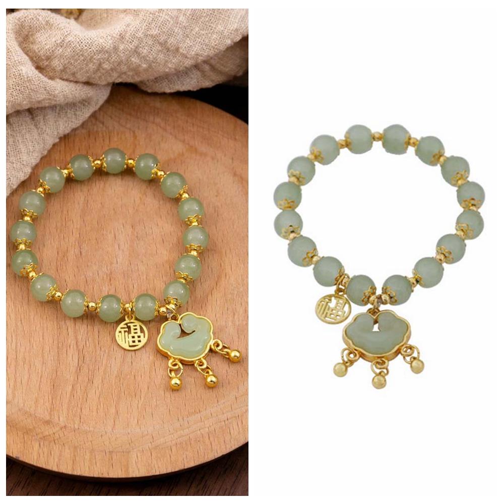

Ping an Lock Stone Ping An Lock Bracelet Handmade Green Beading Bracelet Girls зелёный