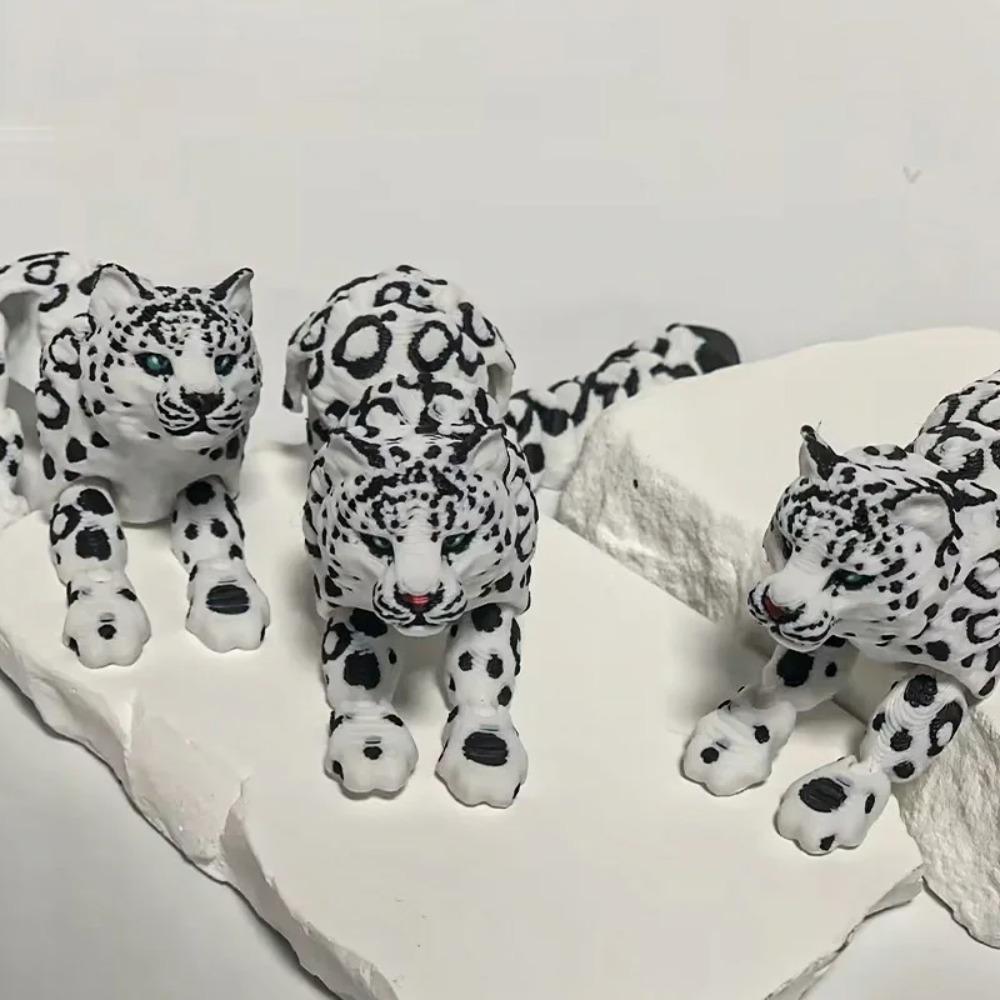 Statuette di Leopardo delle Nevi Stampate in 3D Ornamenti Statuette di Animali Selvatici Realistici Modelli di Animali Decorazione per Casa Scrivania