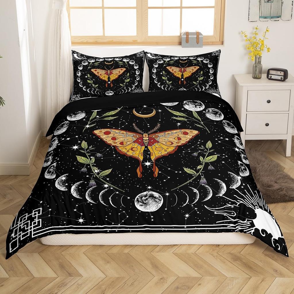 Erosebridal Sugar Skull Comforter Cover Set Skeleton Bones Duvet Cover,Gothic Moth Decor Bedding Sets Twin Magic Unicorn Rabbit Skulls Beddi