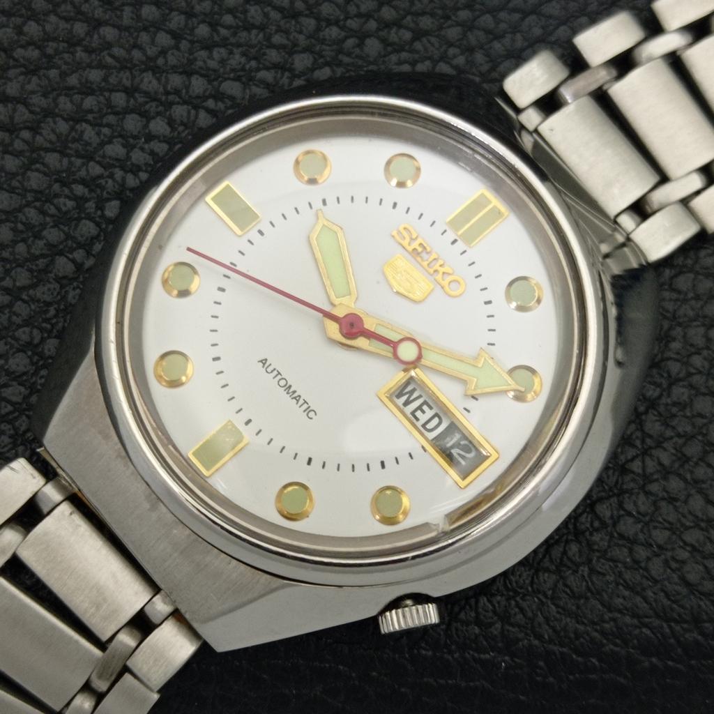 GENUINE VINTAGE SEIKO 5 AUTOMATIC JAPAN 6119C MENS WHITE DIAL WATCH a702401-5 R124-a702401