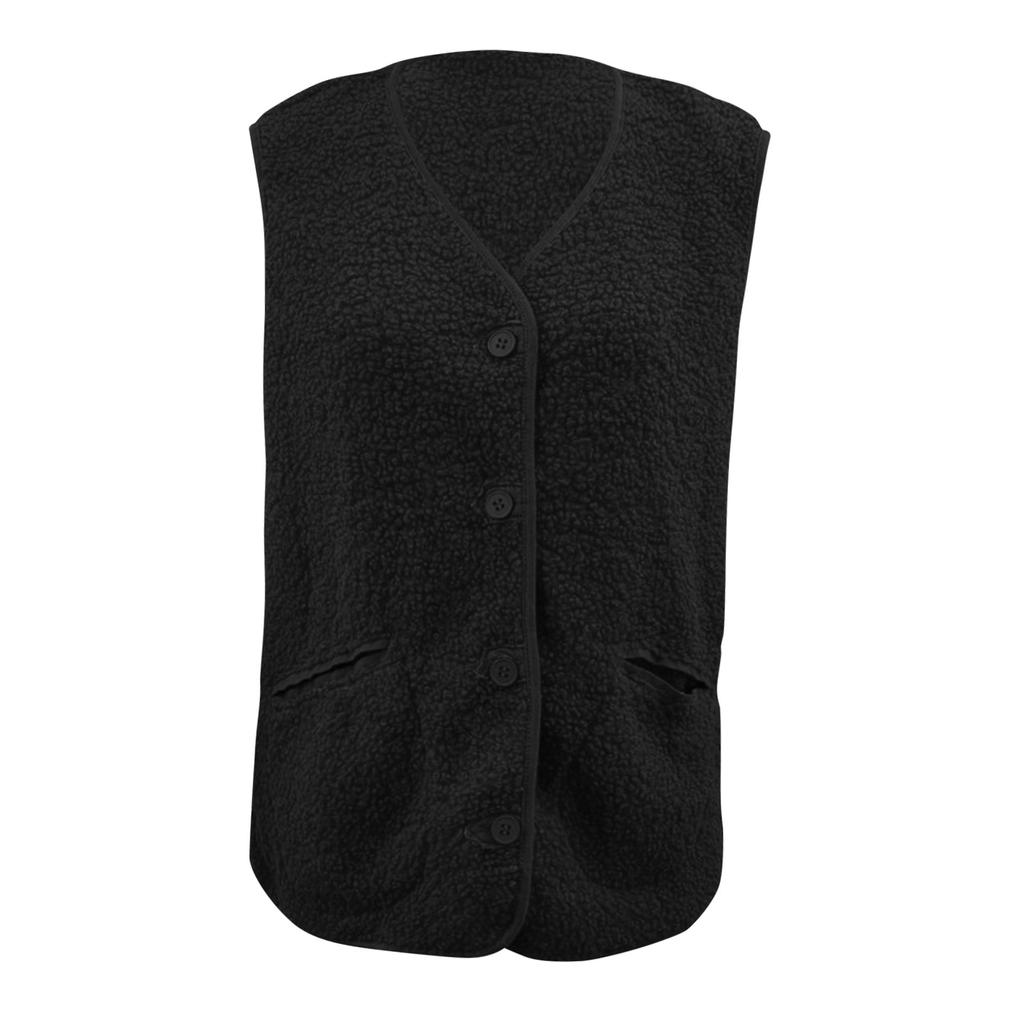 Women's Pocket Solid Color Sleeveless Cropped Fleece Button Vest Jacket Vest Coat