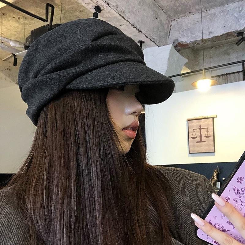 Women S Black Pleated Beret Hat Japanese Style Vintage Cloud Octagonal Hat Fall Winter